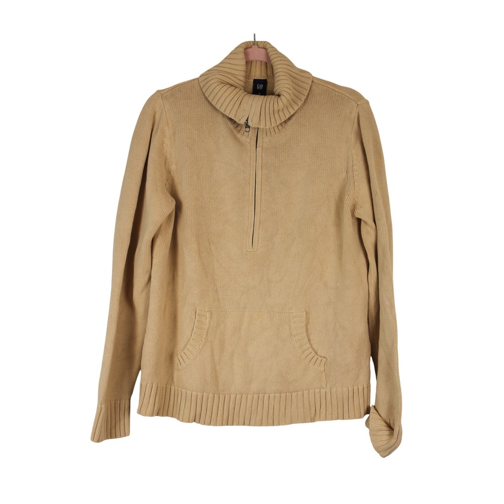 Gap Gorpcore Cabincore Preppy Tan Ribbed Half Zip Knit Roll Neck Sweater XL